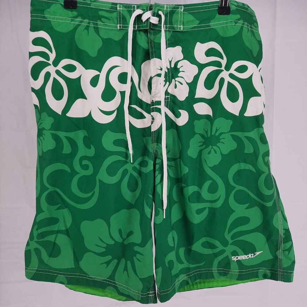 Speedo Hawaiian Green Swim Trunks Men's Size XL Mesh Lined Beach Lake Vacation